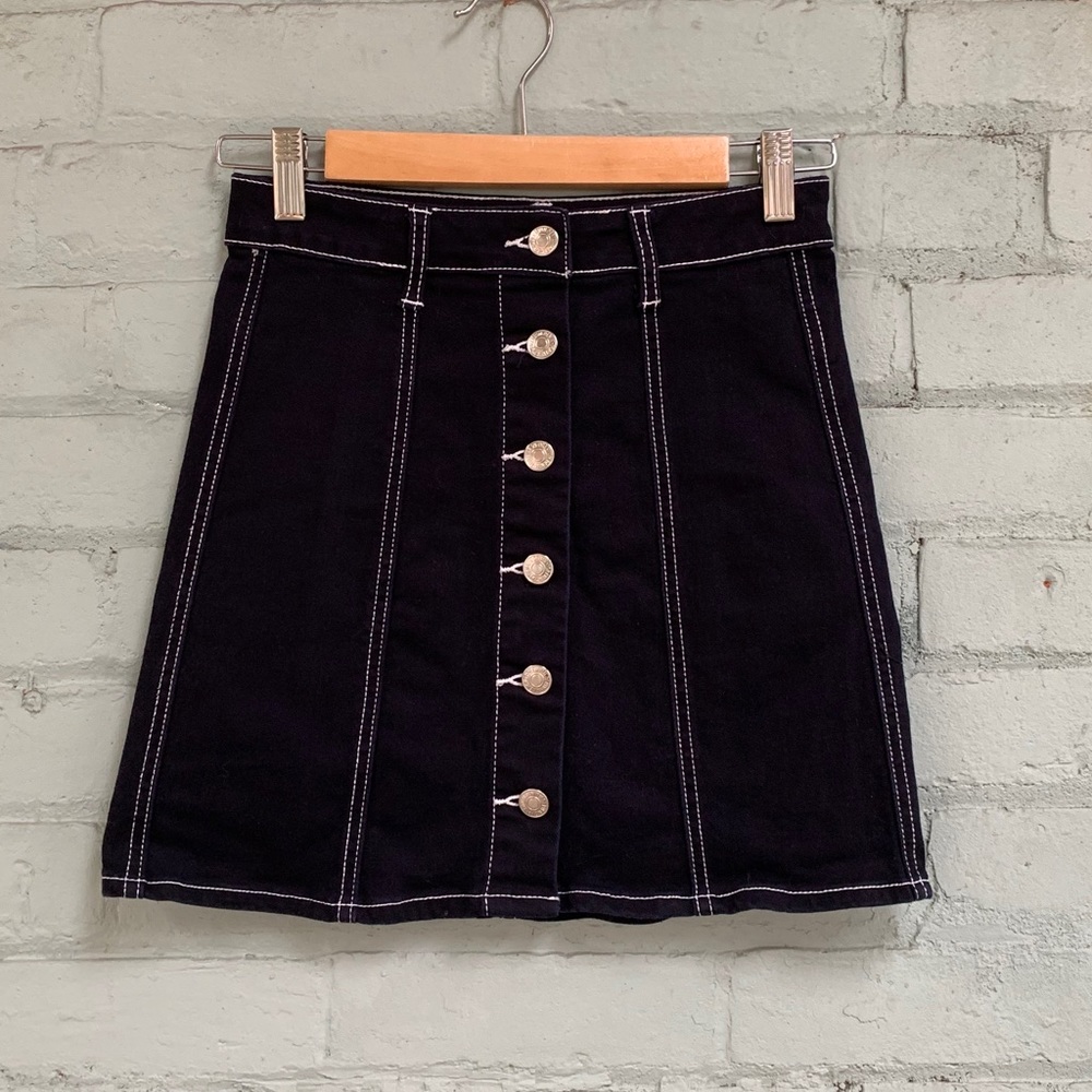Black Button Front Mini Skirt